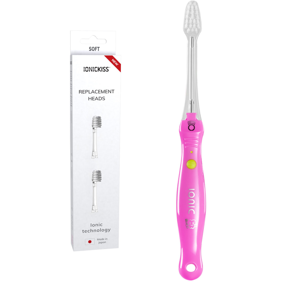 Zestaw Kids - Szczoteczka dla dzieci jonowa IONICKISS Kids Miękka Różowa + 2 szt. końcówki Kids Miękkie