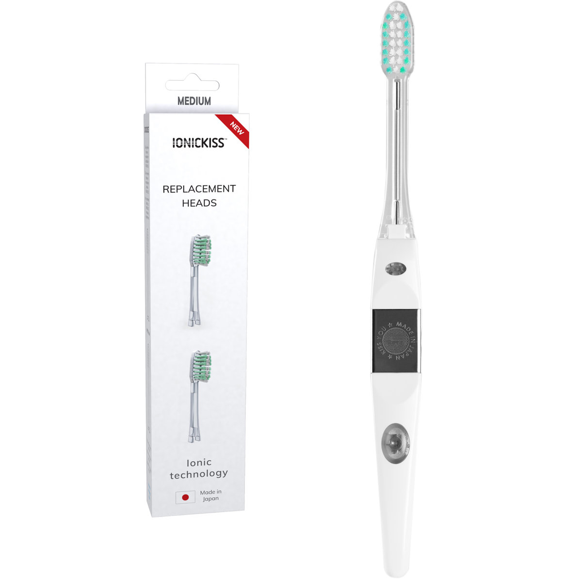Zestaw Original - Szczoteczka do zębów jonowa IONICKISS Original Średnia 1 szt. + 2 szt. Końcówki Średnia Zielona