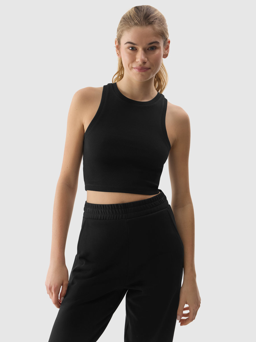 Crop top slim damski 4F 4FWSS24TSLEF066-20S Czarny