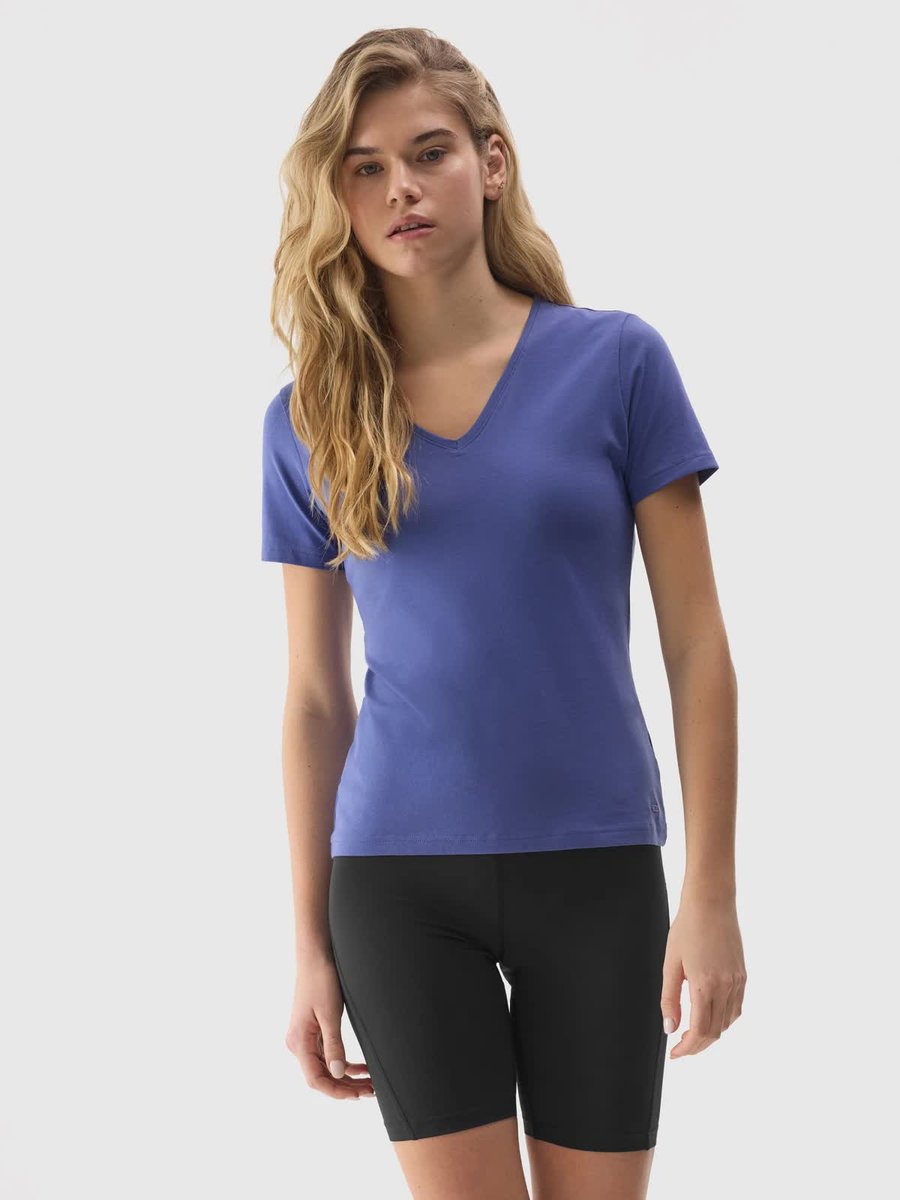 T-shirt gładki z bawełną organiczną damski 4F 4FWSS24TTSHF1359-32S Niebieski