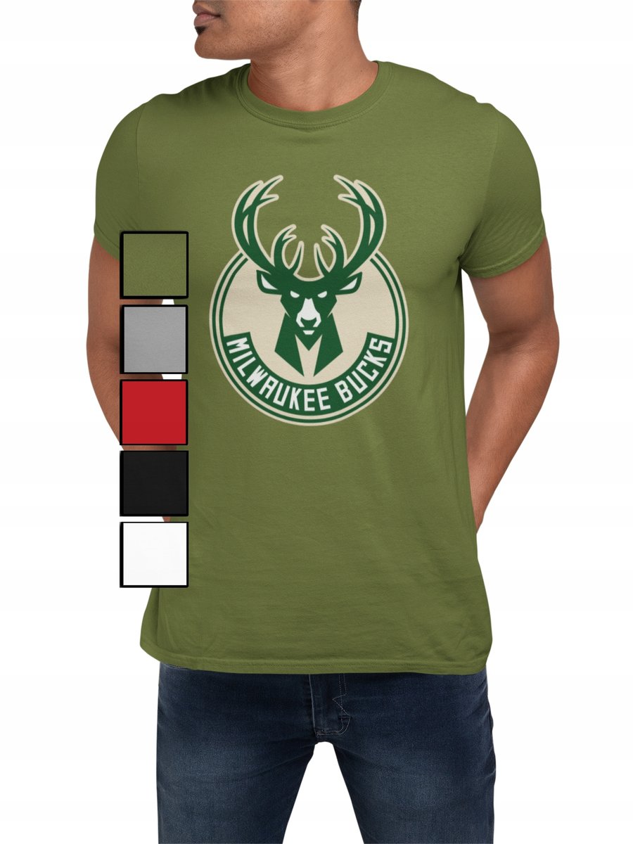 KOSZULKA MĘSKA Z NADRUKIEM DLA FANA NBA KOSZYKÓWKA MILWAUKEE BUCKS -M