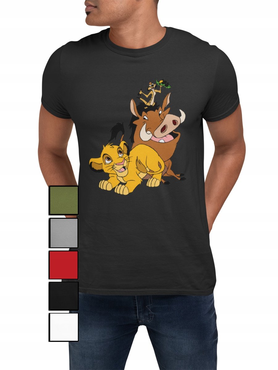 KOSZULKA T-SHIRT MĘSKA Z NADRUKIEM KRÓL LEW TIMON PUMBA HIENY - M