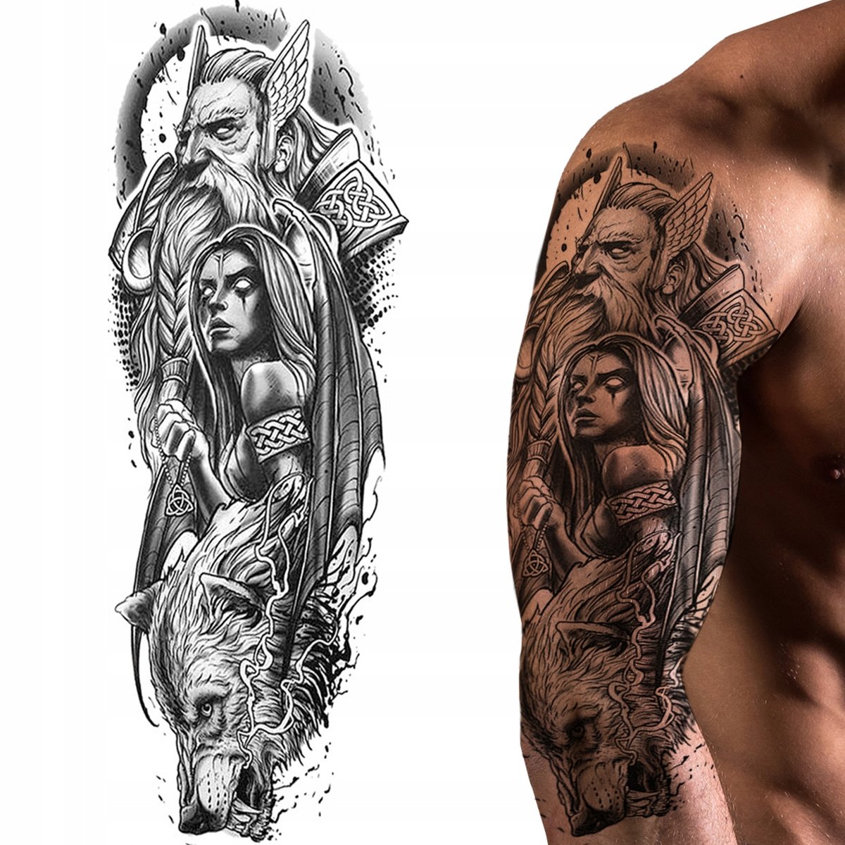 TATUAŻ TYMCZASOWY ZMYWALNY WILK REKAW VALNUT WOJOWNIK DIABLICA WIKING