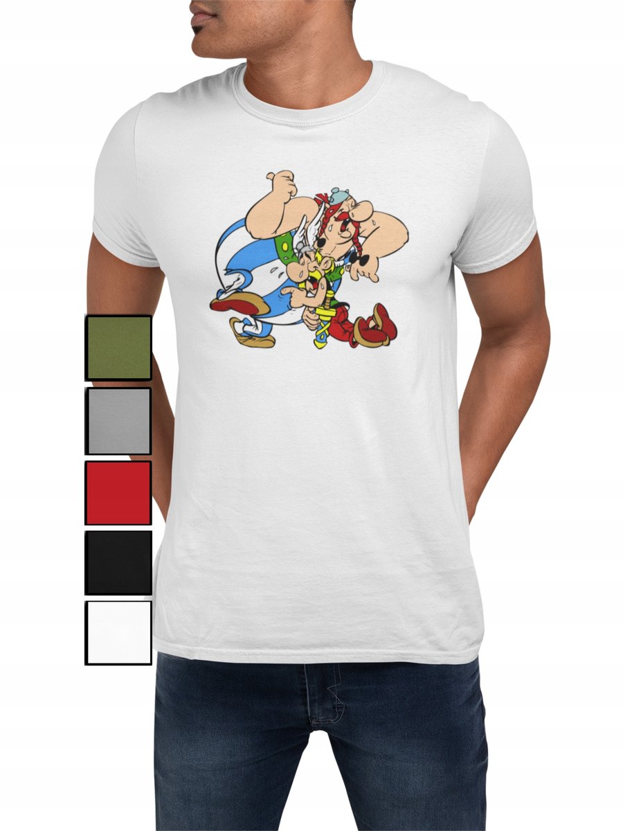 KOSZULKA T-SHIRT MĘSKA Z NADRUKIEM BAJKI ASTERIX OBELIX WZORY MIX - S