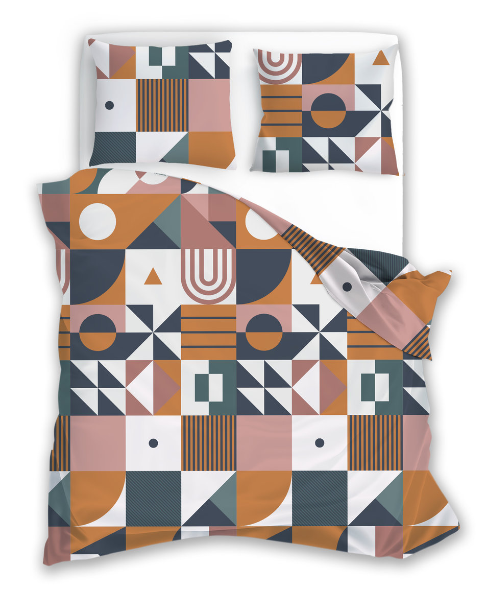 Pościel z mikrofibry 220x200 Harmony geometria ruda zielona Faro