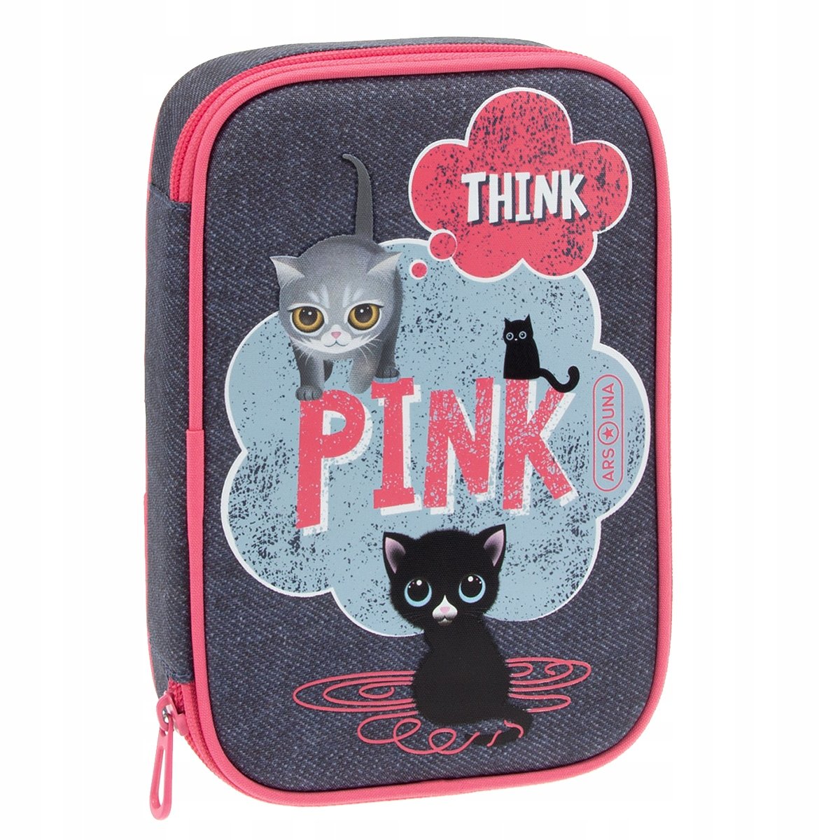 THE THINK PINK duży pojemny piórnik 4 ścianki w koty kotki ORYGINAŁ