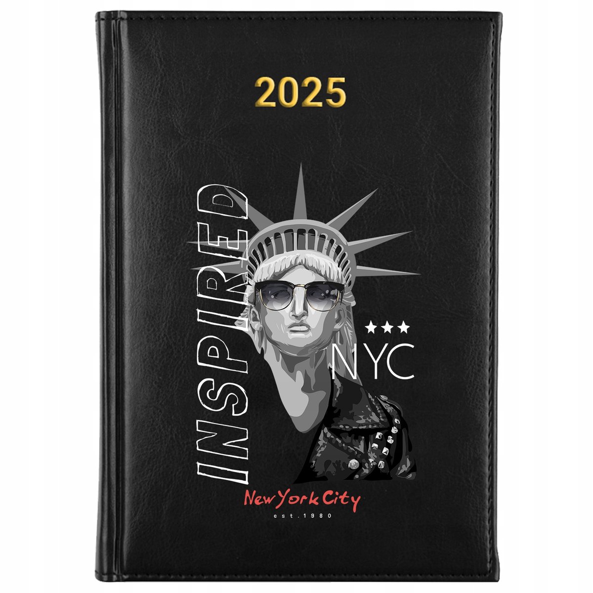 KALENDARZ 2025 Rok Planer Książkowy CZARNY New York City Inspirujące Wzory