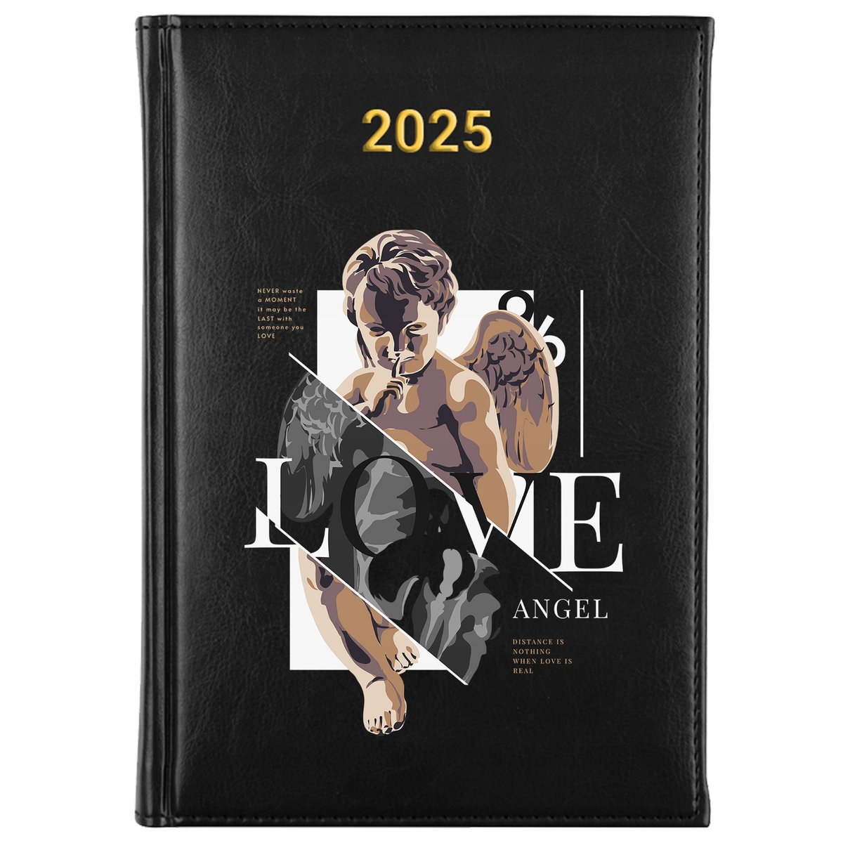 KALENDARZ 2025 Planer Książkowy CZARNY Terminarz Sztuka Anioł LOVE Wzory