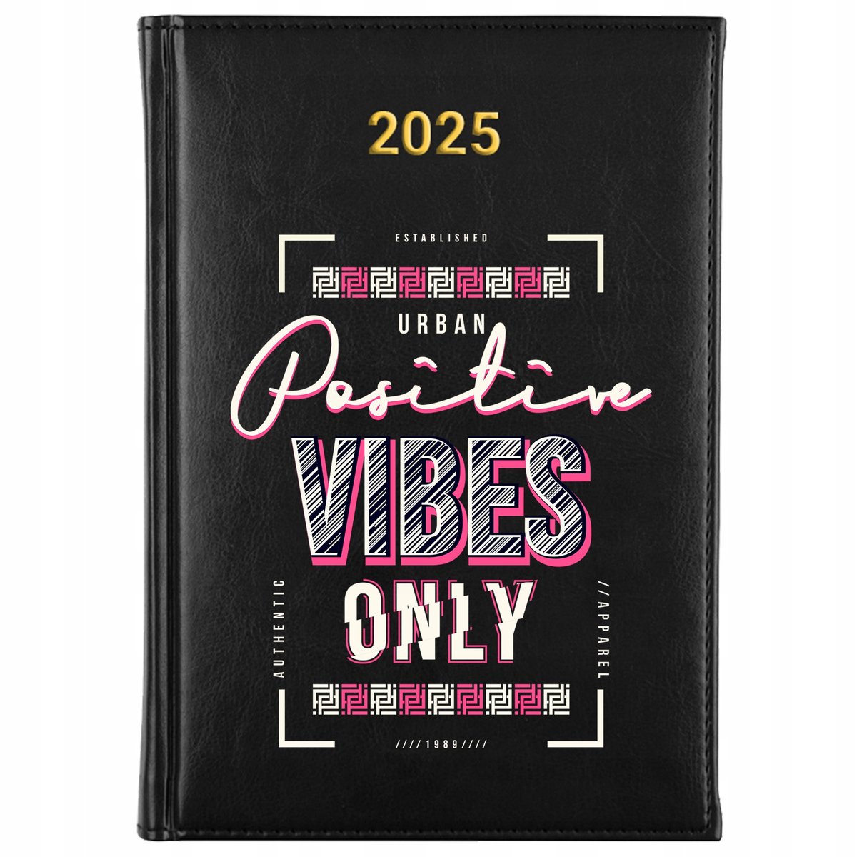 KALENDARZ 2025 Planer Książkowy CZARNY Terminarz Positive Vibes ONLY Wzory