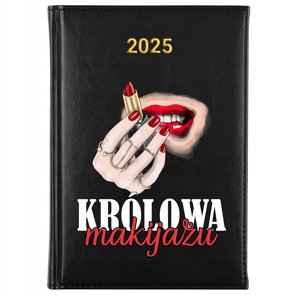 KALENDARZ 2025 Rok Planer Książkowy CZARNY Terminarz Królowa Makijażu Wzory