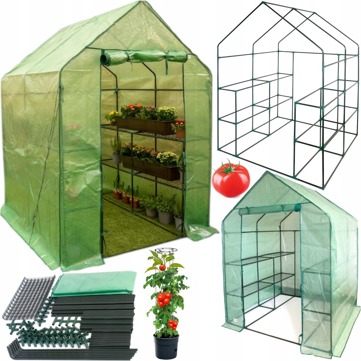 TUNEL FOLIOWY Z 8 PÓŁKAMI WIELOSEZONOWA SZKLARNIA