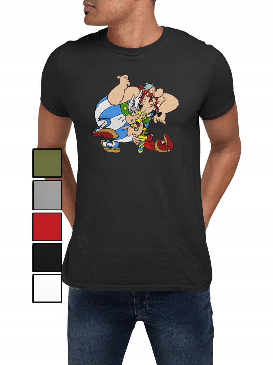 KOSZULKA T-SHIRT MĘSKA Z NADRUKIEM BAJKI ASTERIX OBELIX WZORY MIX -XS