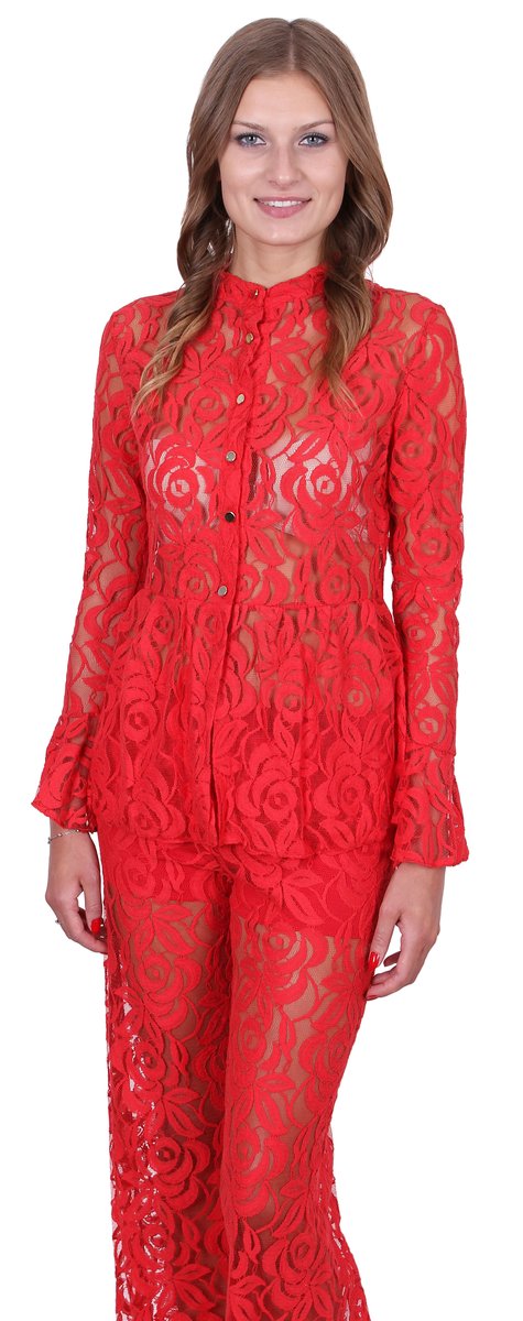 John Zack Czerwona, koronkowa bluzka M