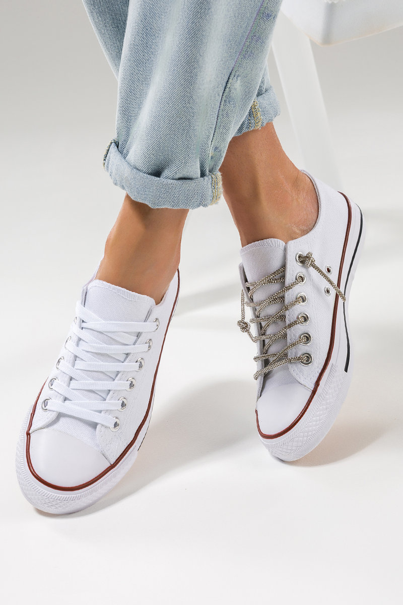 Białe trampki damskie buty sportowe z wymiennymi ozdobnymi sznurówkami Casu GA8030-3-40