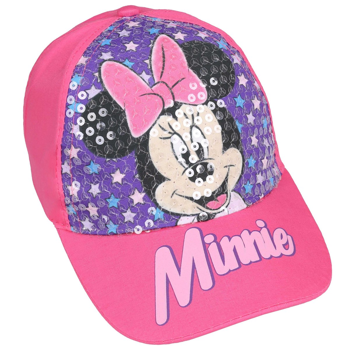 Różowa czapka z daszkiem ozdobiona cekinami i nadrukiem MYSZKA MINNIE 54 cm