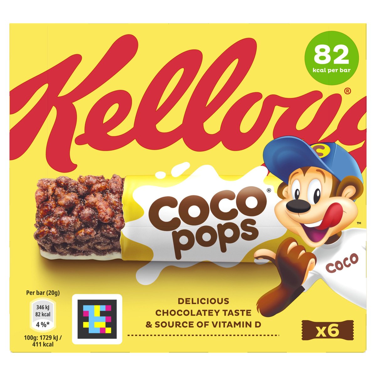 Kellogg's Coco Pops czekoladowo-mleczne batoniki z prażonym ryżem 6x20 g