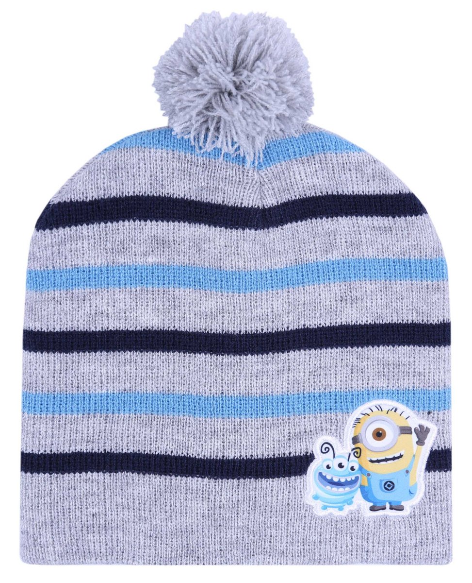 Szara, ciepła czapka w paski Minionki 3-4 lat 104 cm