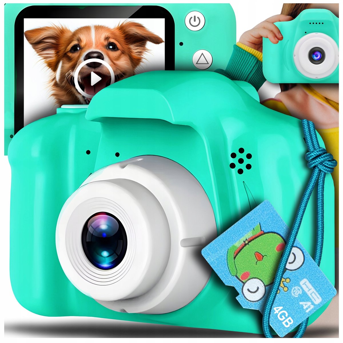 APARAT CYFROWY DLA DZIECI Dziecka Fotograficzny Kamera Zielony + KARTA 4GB