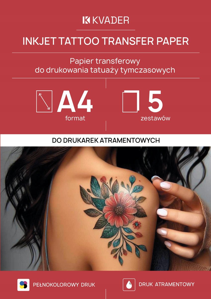 A4 PAPIER FOLIA transferowa DO TATUAŻU tattoo DRUKARKI ATRAMENTOWE 5 ark