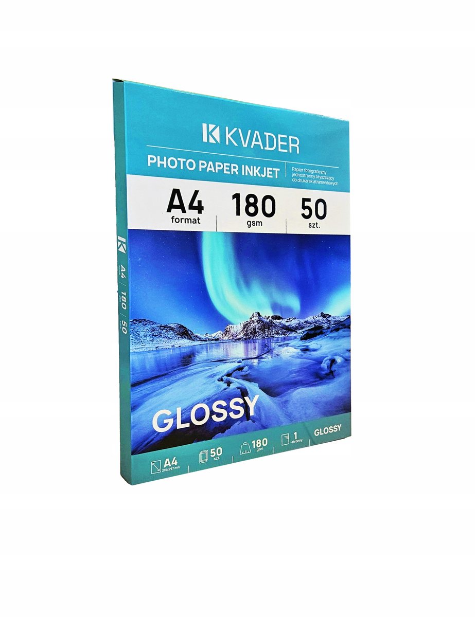 PAPIER BŁYSZCZĄCY A4 DO ZDJĘĆ FOTO 180g POŁYSK 50szt DO DRUKAREK ATRAMENT