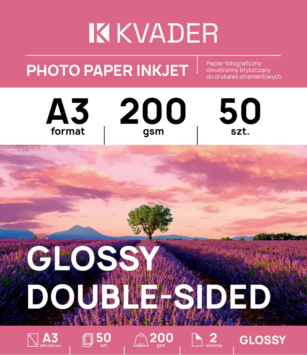 A3 DWUSTRONNY PAPIER FOTOGRAFICZNY BŁYSK 297x420mm POŁYSK 200g 50 szt