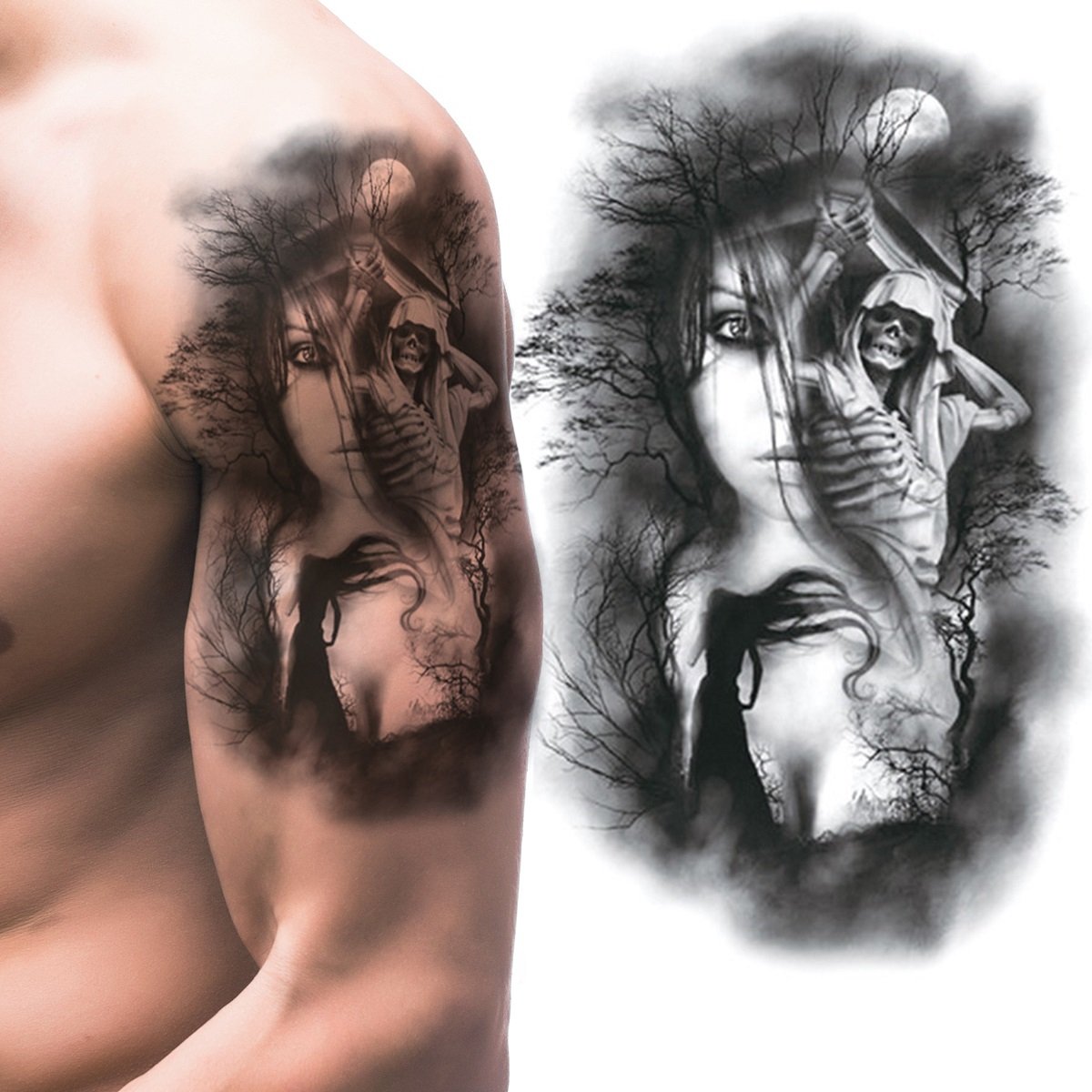 TATUAŻ ZMYWALNY TATUAŻE ZMYWALNE TYMCZASOWY WODNY KOBIETA SZKIELET KSIĘŻYC