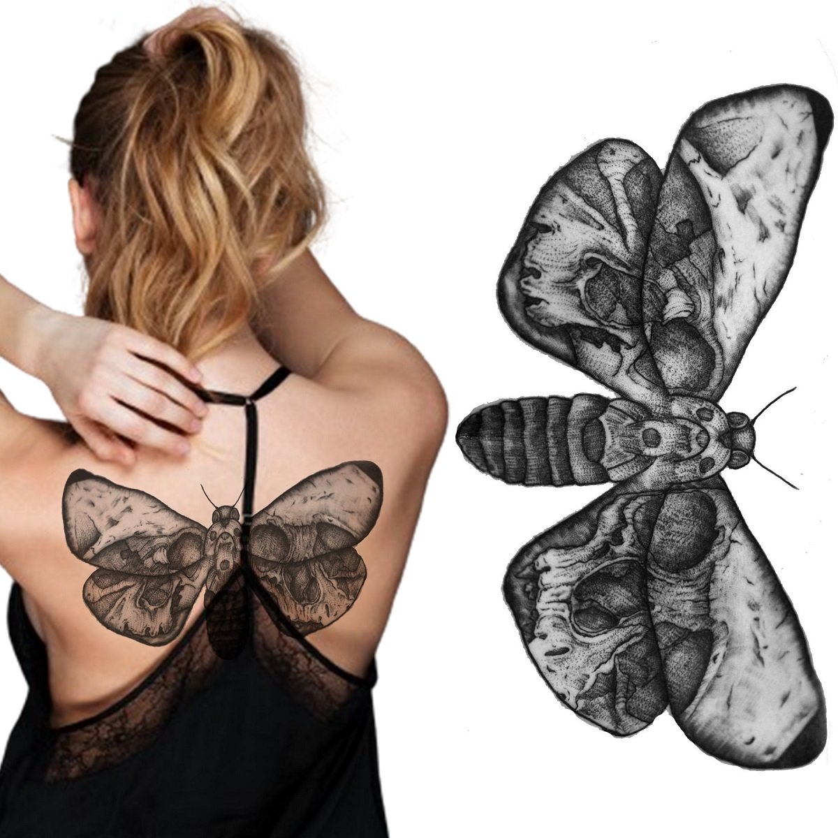 TATUAŻ ZMYWALNY TATUAŻE TYMCZASOWY WODNY DUŻY WAŻKA ĆMA MOTYL OWAD