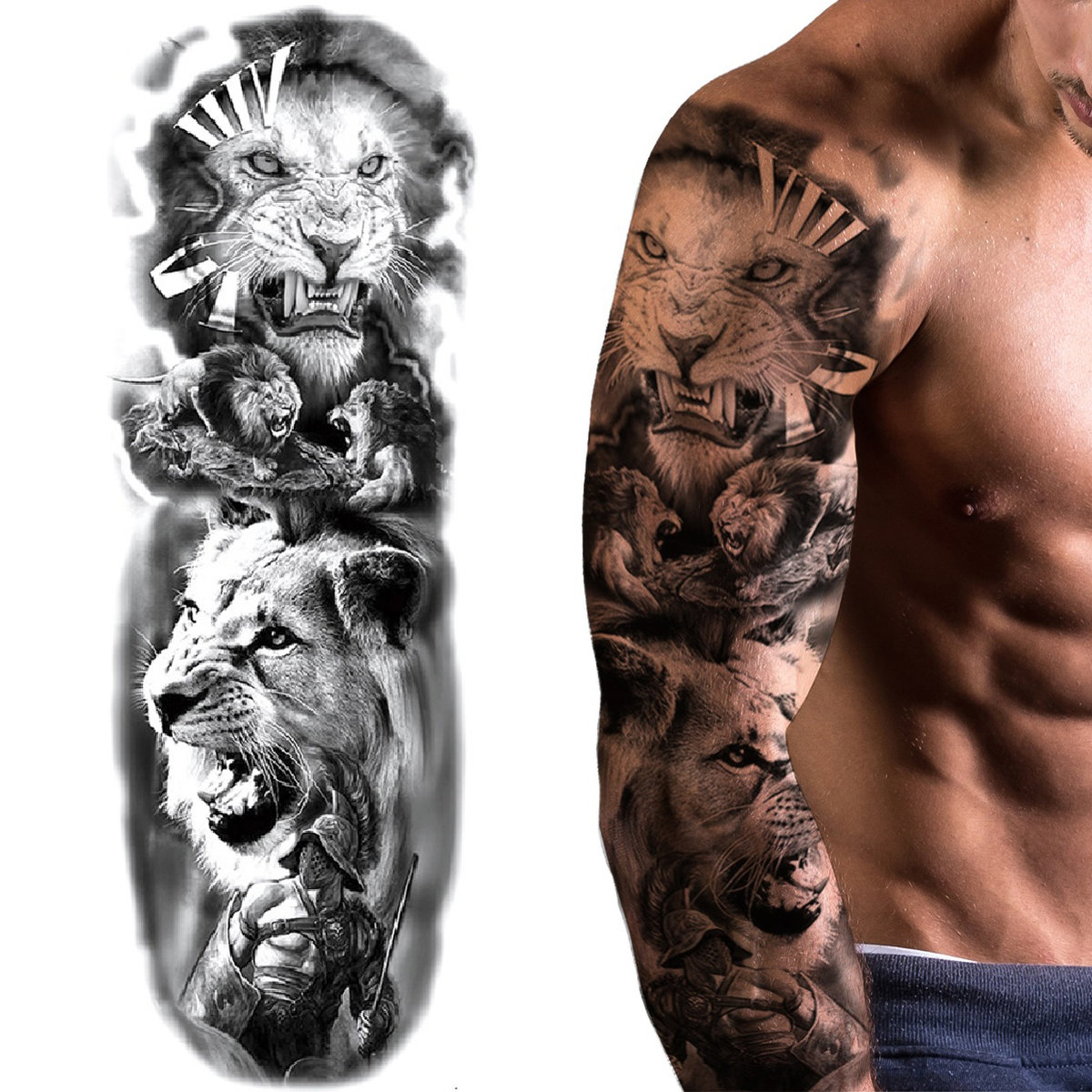 TYMCZASOWY TATUAŻ ZMYWALNY RĘKAW DUŻY LEW GLADIATOR