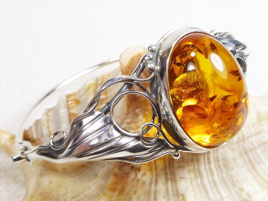 525-1 Bransoleta Srebro z Bursztynem -HAND MADE-