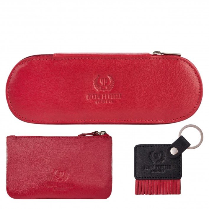 ETUI NA OKULARY, ETUI NA KLUCZE I BRELOCZEK ZESTAW PREZENTOWY W KOLORZE CZERWONYM PAOLO PERUZZI ZUP-121-RD