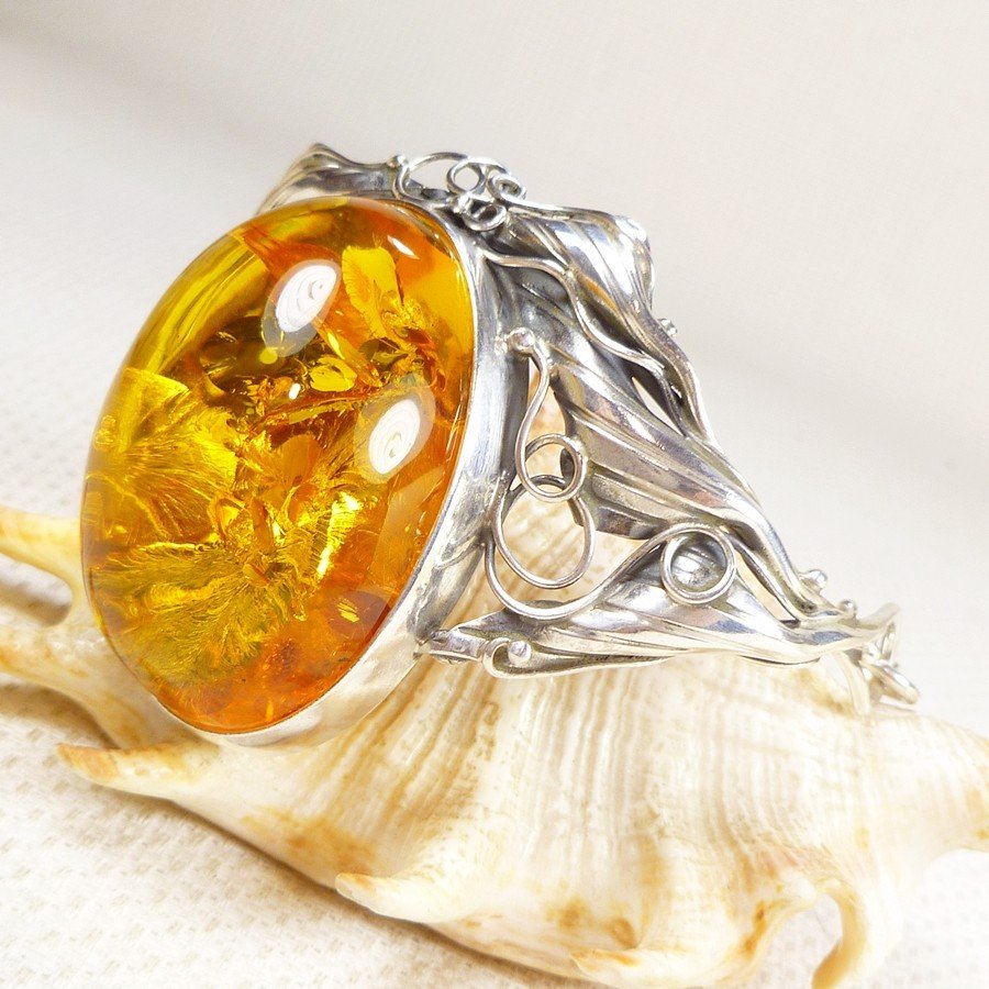 540-31 Bransoleta Srebro z Bursztynem -HAND MADE-