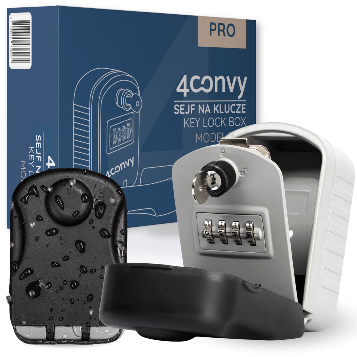 4CONVY sejf klucze zewnętrzny nie do zablokowania kasetka szyfr kod METAL