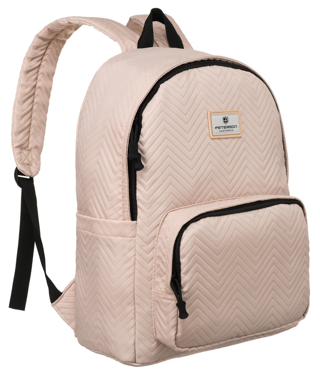 Plecak damski Peterson pikowany w jodełkę miejski plecak A4 na suwak, beżowy