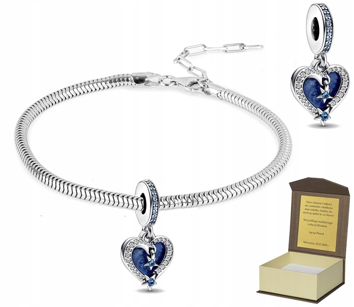 Bransoletka srebrna 19-22cm + CHARMS SERCE prezent BC397