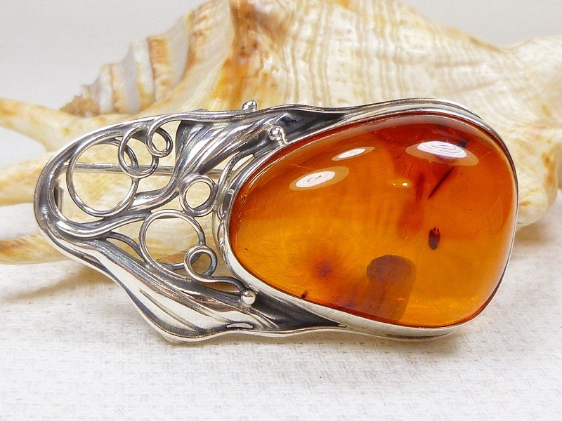 420-25 Broszka Srebro z Bursztynem -HAND MADE-