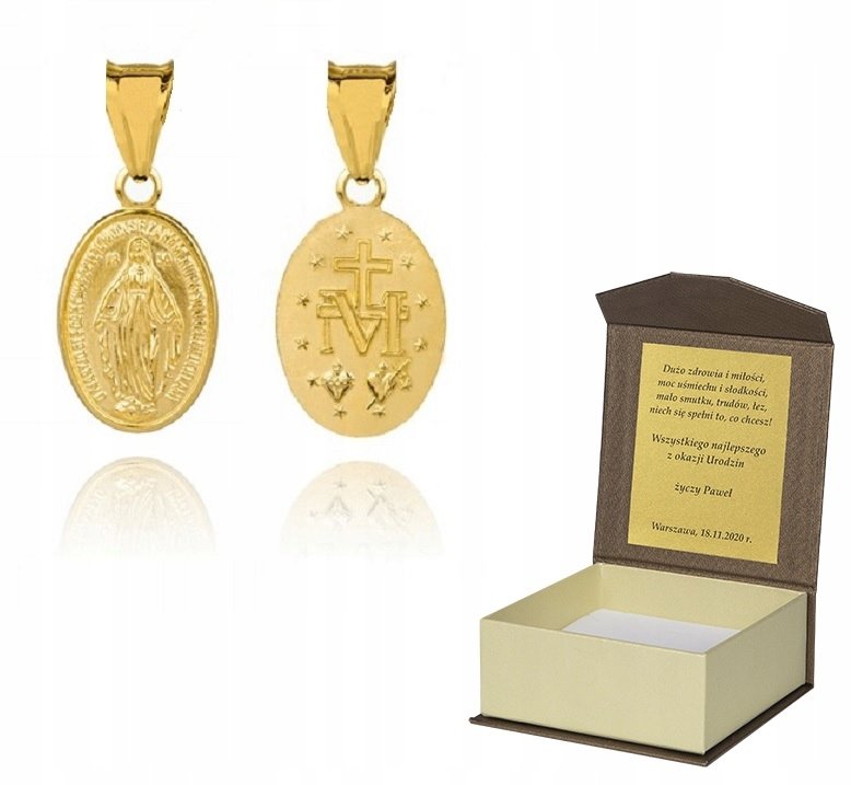 Złoty medalik Matka Boska srebro pozłacane M20