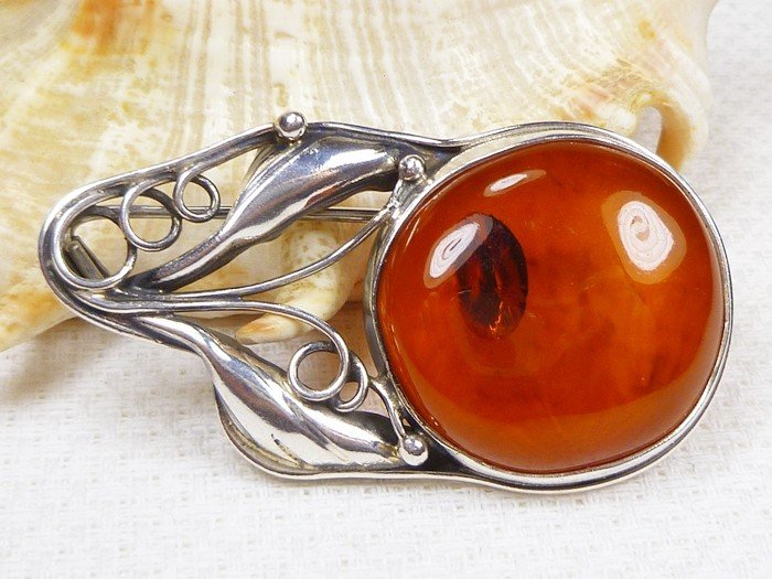 410-227 Broszka Srebro z Bursztynem -HAND MADE-