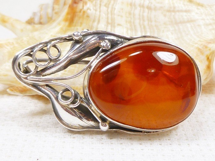 410-207 Broszka Srebro z Bursztynem -HAND MADE-