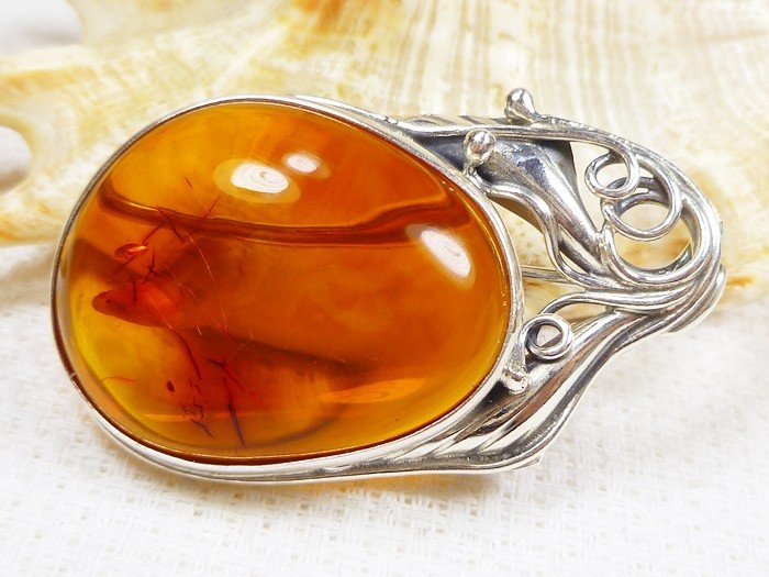 410-303 Broszka Srebro z Bursztynem -HAND MADE-