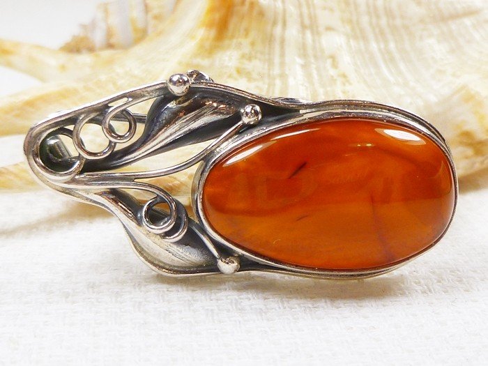 410-307 Broszka Srebro z Bursztynem -HAND MADE-