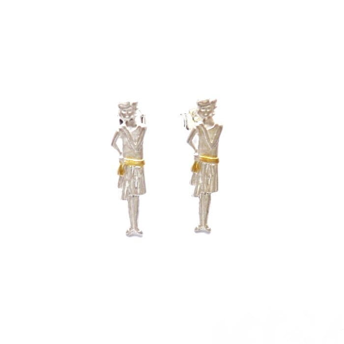 Kolczyki srebrne - Małe damy retro białe na sztyftach