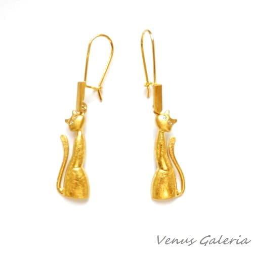 Kolczyki srebrne - Pozłacane koty mini bigiel