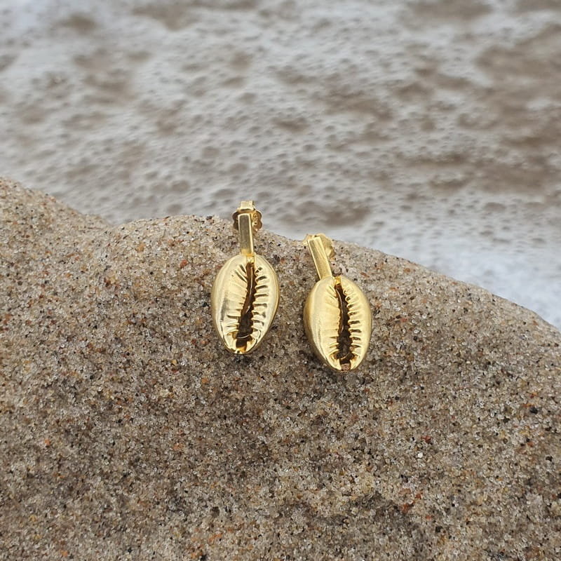 Duże kolczyki srebrne pozłacane z Muszelkami Kauri