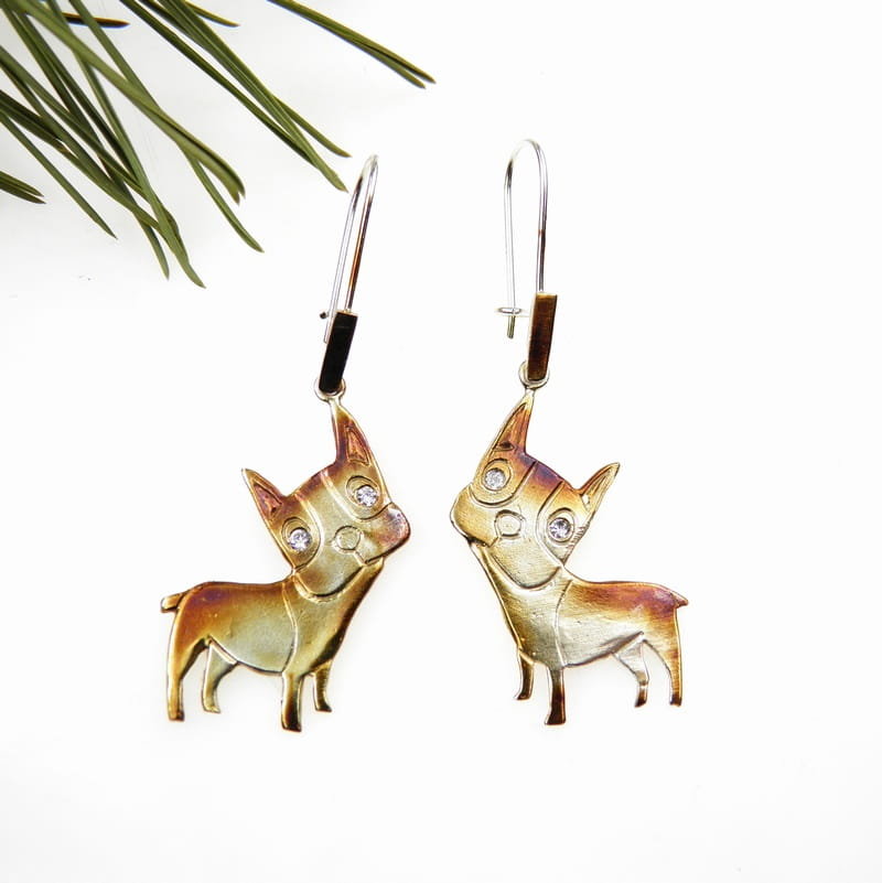 Kolczyki srebrne- Piesek Ginger brązowy