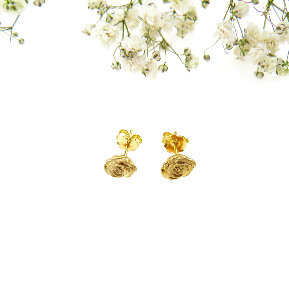 Kolczyki srebrne -Mini różyczki pozłacane