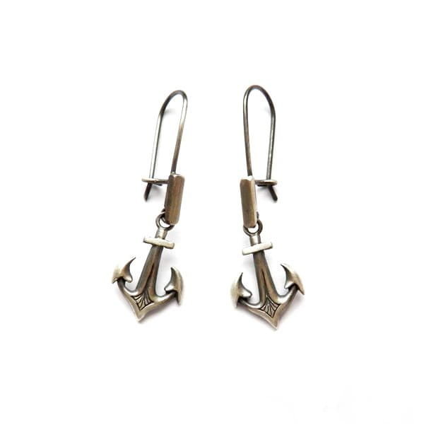 Kolczyki srebrne oksydowane - Kotwice małe