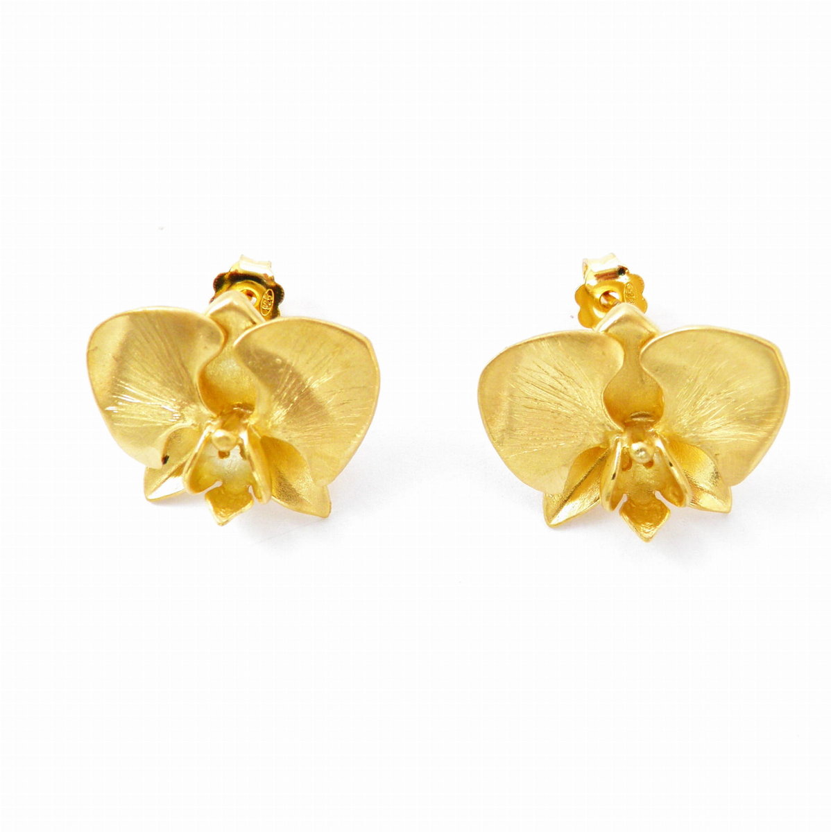 Kolczyki srebrne - Złota orchidea na sztyftach