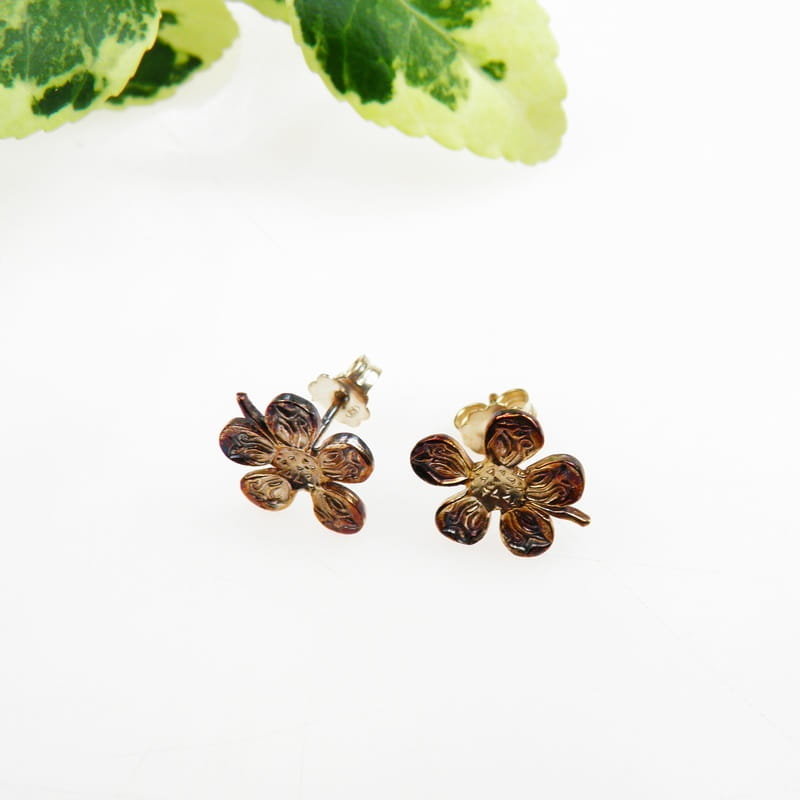 Księżycowy kwiat brązowy - kolczyki srebrne