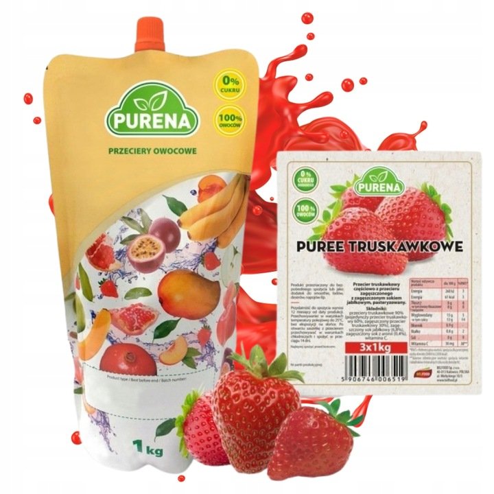 Puree truskawka 100% Purena (3x1kg)