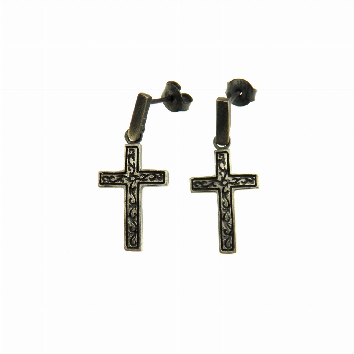 Krzyżyki - kolczyki srebrne oksydowane na ruchomych sztyftach